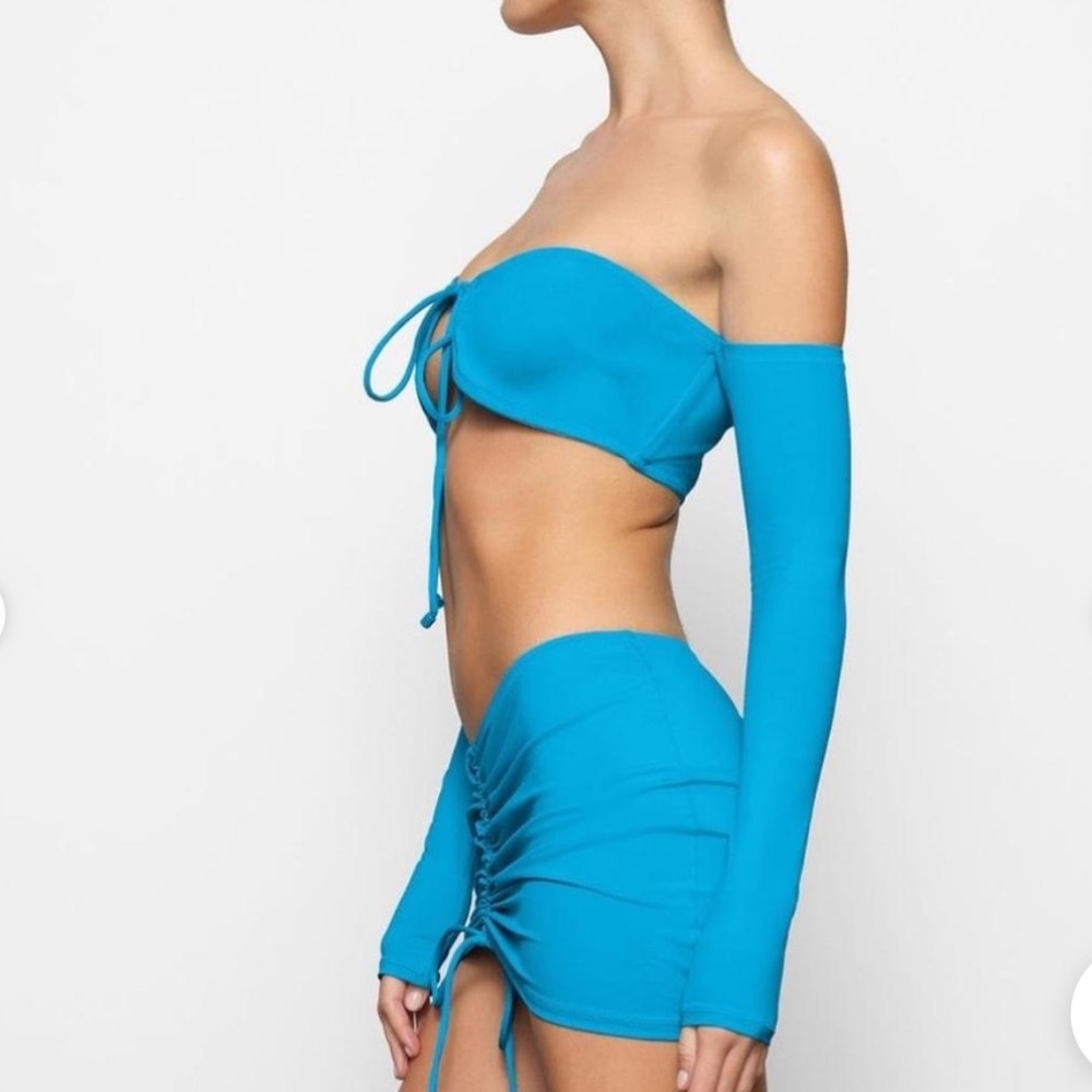 Skims Signature Swim Long Sleeve Bikini Top Turquoise S - Picture 2 of 3